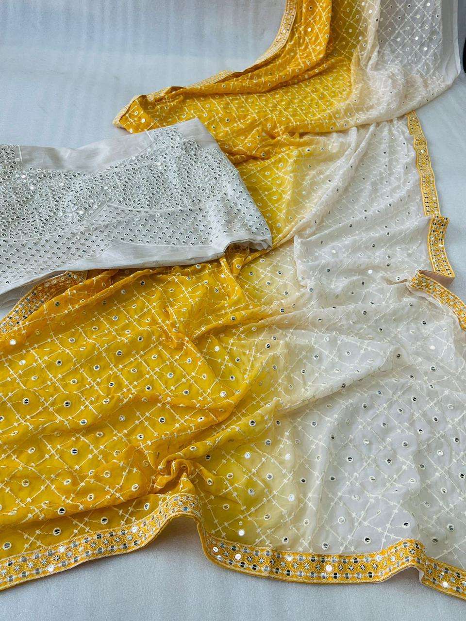 Yellow and White Fancy Designer Saree