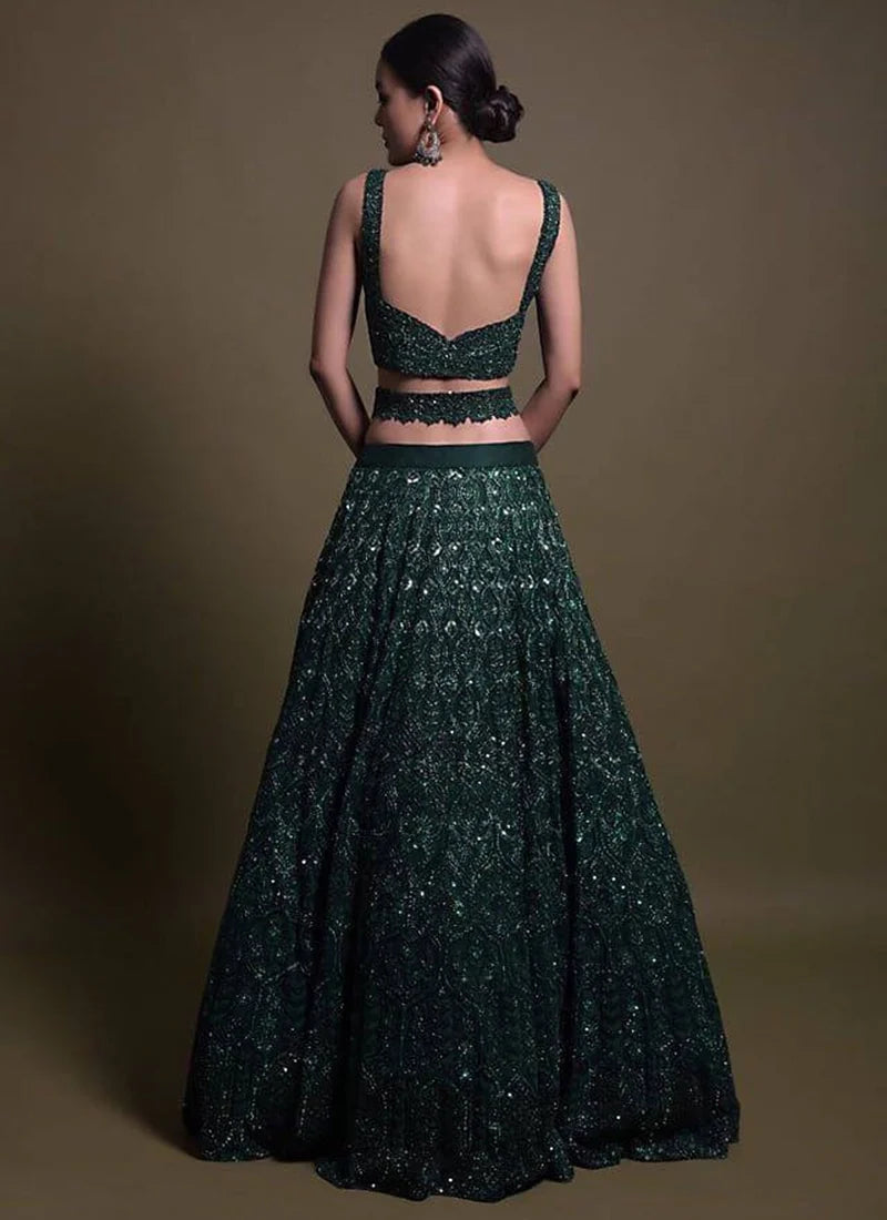 Green Net Sequin Lehenga